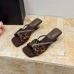 Women's Satin Rhinestone Sandals, 2026 Summer Sexy Leopard Print Ultra High Heels, Outdoor Wear Slide Slippers