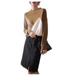 Comfortable Versatile Color-blocked Wool Loose-fit Mock-neck Base Sweater