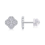 S925 Sterling Silver Clover Stud Earrings, D-VVS1 Moissanite Pave, Platinum Plated 1.2g Women's Jewelry Gift Box