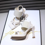 European And American-style Suede Square-toe Thick-soled Stiletto Sandals