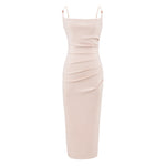 Womens Stylish Pleated Waist-cinching Side-slit Camisole Dress