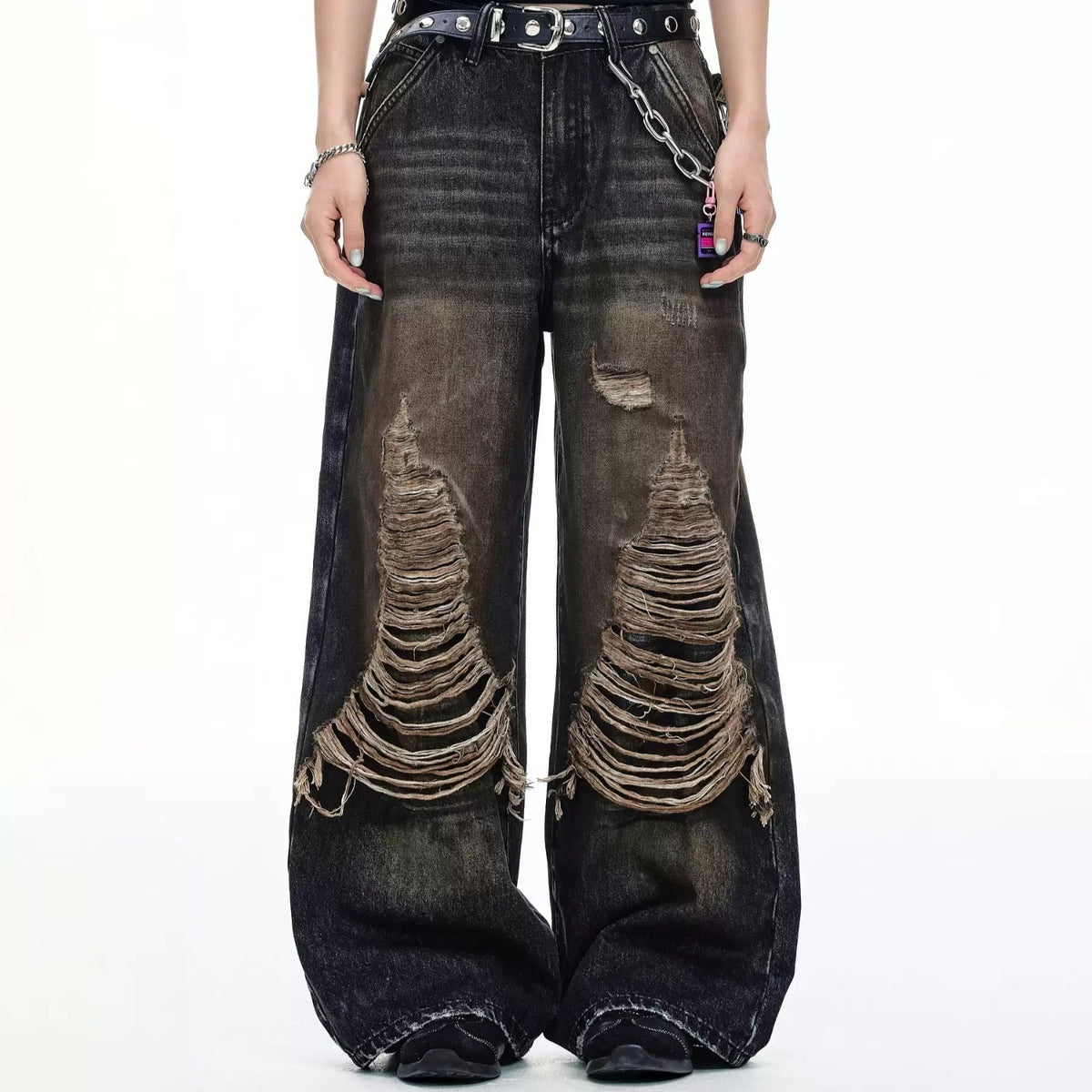 American-style Vintage Denim Womens Winter Workwear Wide-leg Casual Pants