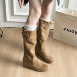 Khaki Suede Pointed-toe Boots For Women