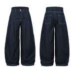 Men's High Waist Wide Leg Cut Off Denim Shorts - Blue Pleated Straight Fit Cotton Blend Jeans for Spring and Autumn