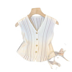 Retro V-Neck Sleeveless Knitted Cardigan Womens Summer Thin VestUndershirt