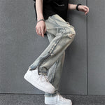 Mens SpringSummer Loose-Fit Denim Jeans With A Side Zipper