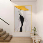 Modern Sexy Woman Yellow Hat Handmade Canvas Oil Painting Abstract Nordic Luxury Artwork Posters Living Room Canvas Wall Aesthetic Home Decor