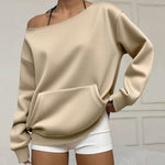 Fashionable Pullover Crew-Neck Off-Shoulder Sweatshirt For Women