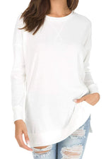 Split-front Relaxed-fit Crew-neck Long-sleeve Knit Sweater