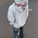 High-Street Embroidered Loose-Fit Hoodie Coat