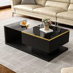 90 Cm Long Coffee Table, High-Gloss White. Side Tables, Coffee Tables With Glass And LED Effect