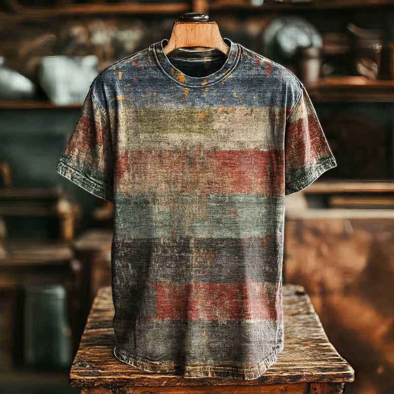 Mens 3D Digital-print Crew-neck Short-sleeve Shirt