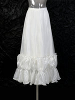High Waist Pleated Ruffle Hem Midi Skirt
