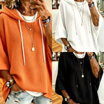 Waffle-knit Hooded Sweatshirt With Drawstrings