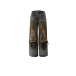 American-style Vintage Denim Womens Winter Workwear Wide-leg Casual Pants