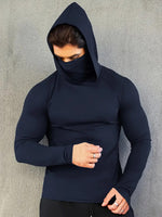 Mens Summer Fitness Apparel Tight-Fitting Quick-Drying Outdoor Hooded Sun-Protective Top