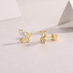S925 Sterling Silver Gold Plated Abstract Butterfly Stud Earrings, 0.6ct D-VVS1 Moissanite, 1.7g Women's Jewelry Gift Box