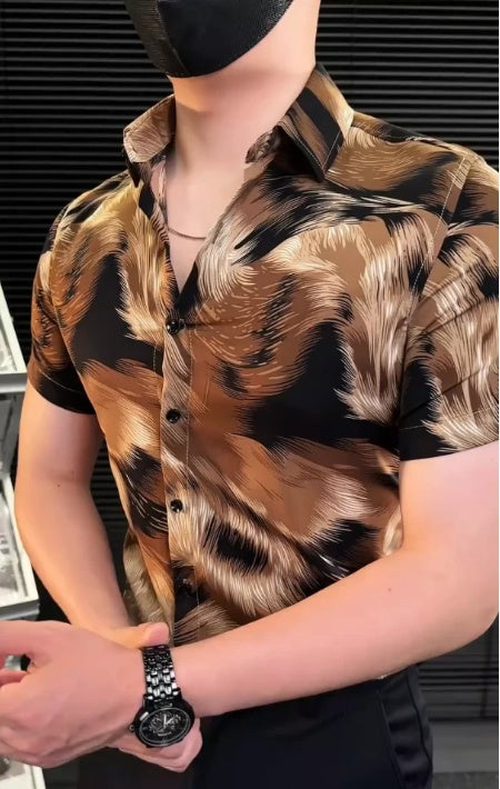 Men's Fashion Tiger Stripes Print Shirt