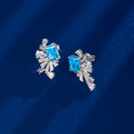 S925 Sterling Silver Art Deco Fan Drop Earrings, 8x6mm Lab-Grown Ruby Emerald Paraiba & Blue Diamond, Platinum Plated 5g Women's Fine Jewelry Gift Box