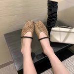 Retro Woven Roman Style Small Square-Toe Low-Top Womens Pumps