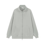 Womens Loose-Fit Zip-Up Hooded Jacket Solid-Color Sweatshirt