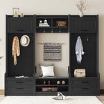 4-in-1 Detachable Hall Tree With Storage And 7 Hooks, Multiple Functions Hallway Coat Rack With Storage Drawers And Cabinet, Black Shoe Bench For Entryway Hallway