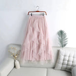 Elegant Mesh Patchwork And Calf-length Skirt
