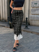 Satin Polka-dot Lace-panel Mid-length Skirt