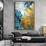 Handmade Oil Painting Canvas Wall Art Decoration Green And Golden Banana Large Leaves For Home Decor Rolled Frameless Unstretched Painting