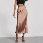 Elegant Silky Satin Midi Skirt