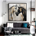 Hand-Painted Abstract Animal Horses Painting Texture Canvas Wall Art Modern Black And White Horses Painting Contemporary Office Decor
