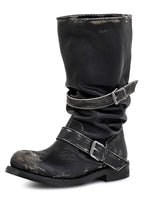 Chunky-heeled Vintage Distressed Mid-calf Boots Womens