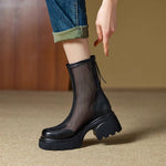 Summer Hollow Out Breathable Mesh Platform Chunky Heel Boot