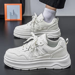 2026 New Men's Summer Premium Versatile White Leather Skate Shoes, Elevator Trendy White Sneakers