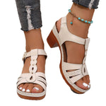 Plus-size Fashionable Round-toe Strappy Buckle Womens High-heeled Sandals