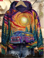 Womens Crew-Neck Pullover Casual Sweatshirt With 3D Hooded Print