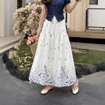 Womens FashionableWaist-cinching Printed Midi Skirt