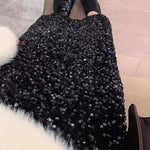 Womens Solid-Color Velvet Sequin Slit Skirt