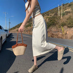 High-waisted Figure-flattering Mid-length A-line Straight Skirt