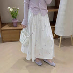 Sweet First-love Style Gentle Puffy Umbrella Skirt With A Print