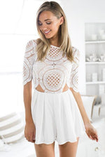 Floral Lace Cotton Hollow-out Patchwork Jumpsuit