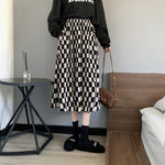 Corduroy A-line Midi Skirt With A Niche Designer-inspired Plaid Pattern