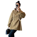 Solid-color Mid-length Hooded Sweatshirt With Drawstring Womens Bottoming Top