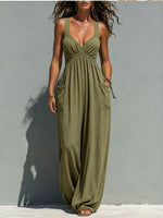 Womens Solid-color Strapless Sleeveless Jumpsuit