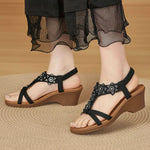 Rhinestone Flower Wedge Sandals
