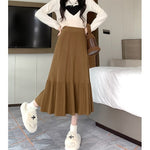 Vintage Womens Thickened High-waisted Slimming Pleated Elegant Midi Skirt