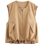 Summer New Arrival Fashionable Casual Cropped Pleated Sleeveless Crew-neck Vest