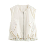Summer New Arrival Fashionable Casual Cropped Pleated Sleeveless Crew-neck Vest