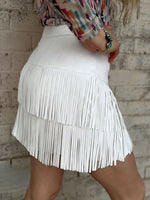 Fashionable Suede Tassel Double-Layer Mini Skirt