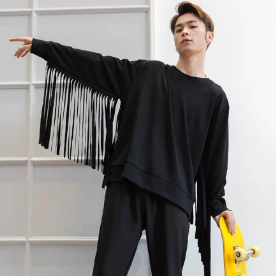 Unique Long-sleeved Crew Neck Sweatshirt With Long Tassels - A Versatile Runway Style